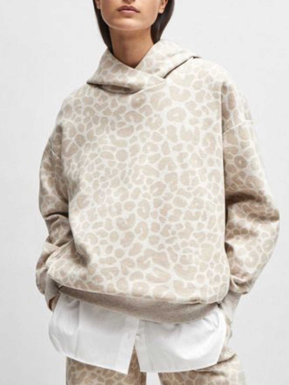 NAOMI x BOSS Beige Leopard-Print Hoodie Small